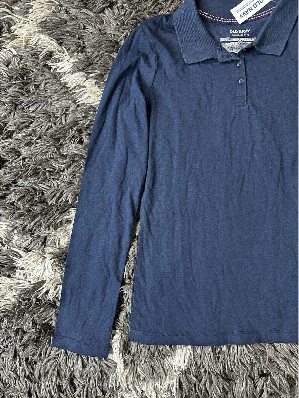 NWT Old Navy Girls XL 14-16 Navy Blue Long Sleeve Polo Shirt Uniform Top